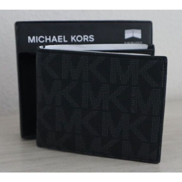 Michael Kors 86F2SMNF5B Mens Jet Set Black Logo Slim Billfold Leather Wallet $98 - Picture 2 of 8